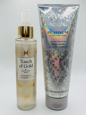 *NEW* Bath & Body Works Platinum Body Cream & Touch of Gold Diamond Shimmer Mist
